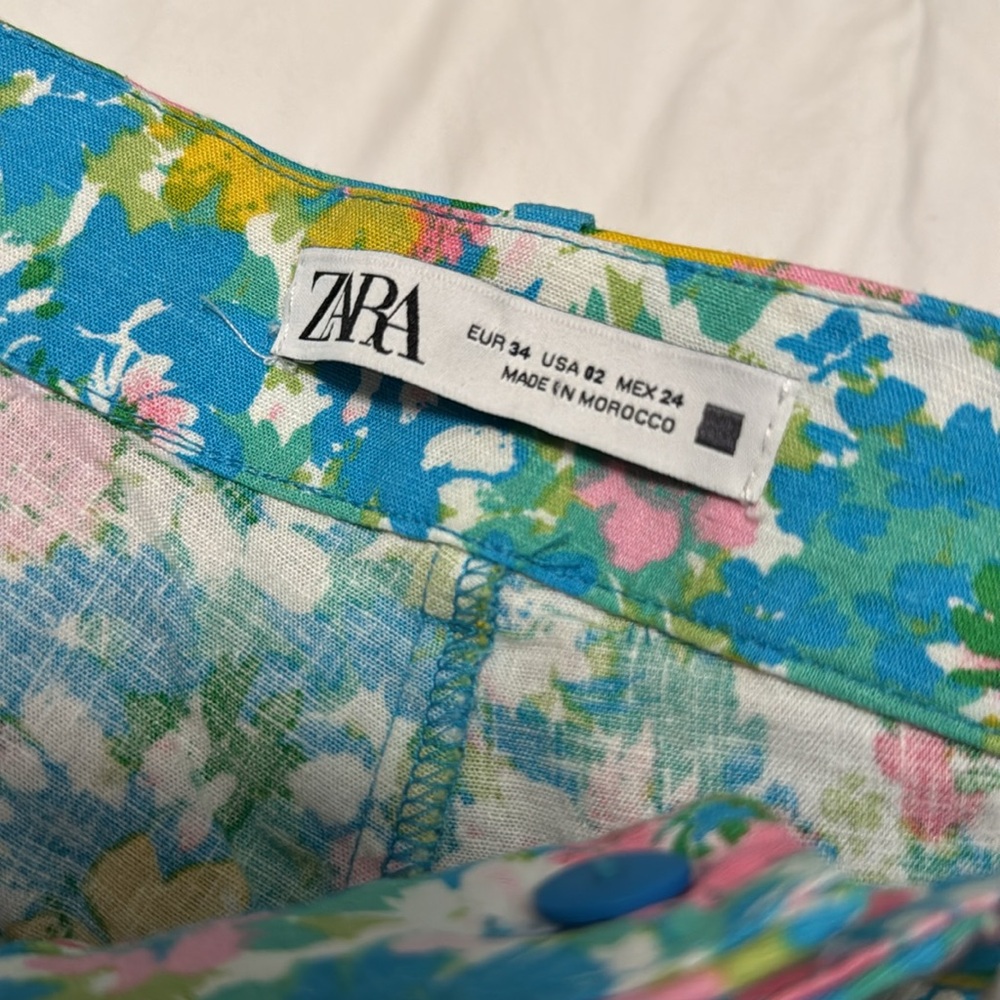 Zara Floral Linen Blend Kick Crop Pants Women’s size 02 Summer Spring Resort K1 - Picture 5 of 6